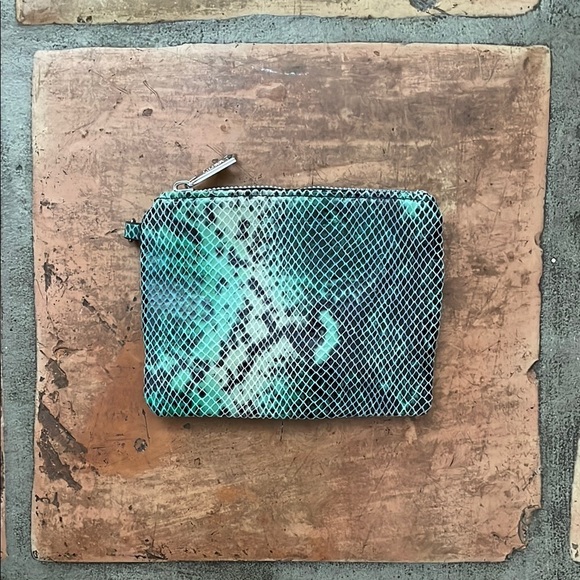 NWOT Aimee Kestenberg Leather Snakeskin Green and Black Mesh Pouch - Picture 1 of 9